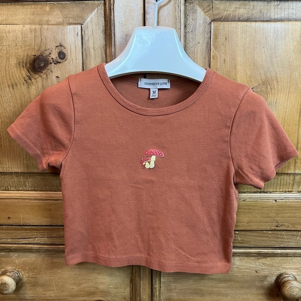 SHROOM Baby Crop Tee, Terracotta Cotton, Size M